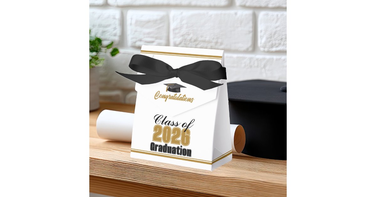 Chic Gold Black Class of 2026 Custom Graduation Favor Boxes | Zazzle
