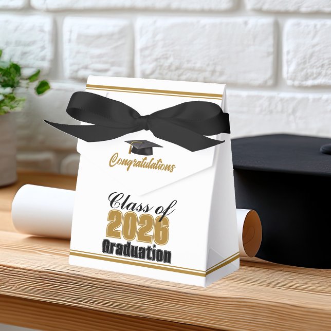 Chic Gold Black Class of 2026 Custom Graduation Favor Boxes (Creator Uploaded)