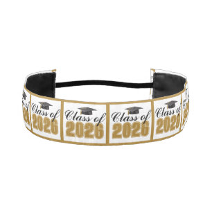 Chic Gold Black Class of 2026 Graduation Athletic Headband
