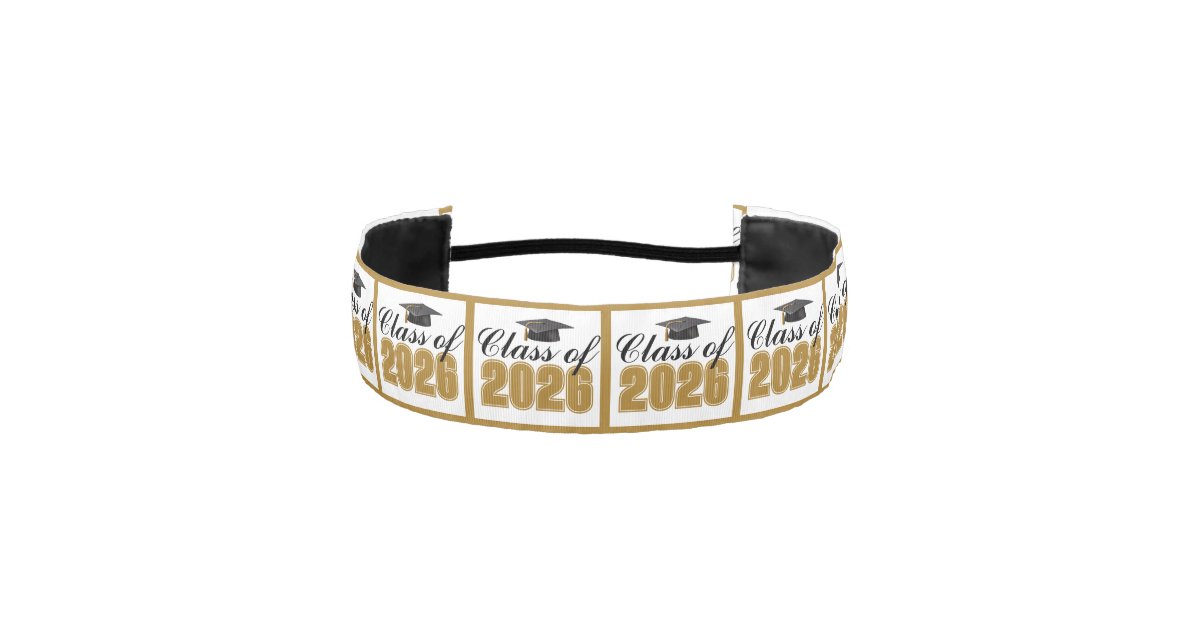 Chic Gold Black Class of 2026 Graduation Athletic Headband | Zazzle
