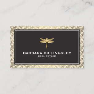 Chic Gold/Black Dragonfly Realtor, Designer Business Card