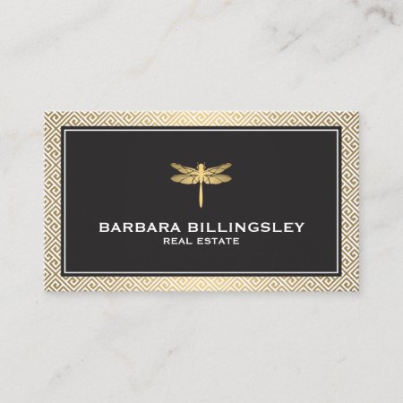 Chic Gold/black Dragonfly Realtor, Designer Business Card