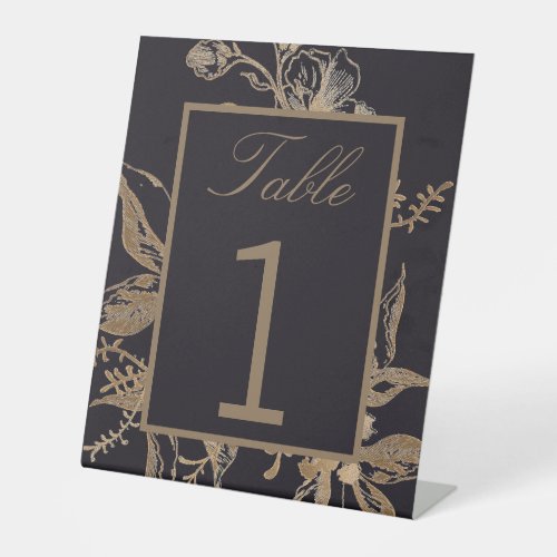 Chic Gold  Black Faux Metal Floral Wedding Table Pedestal Sign