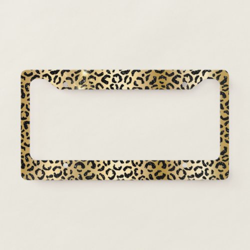 Chic Gold Black Glitter Leopard Print License Plate Frame