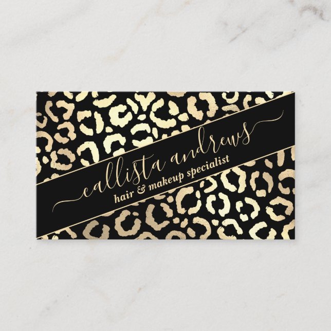 Chic Gold Black Leopard Cheetah Animal Print Business Card (Front)