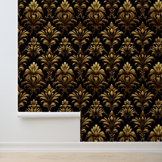 Chic Gold Black Ornamental Damask Peel And Stick