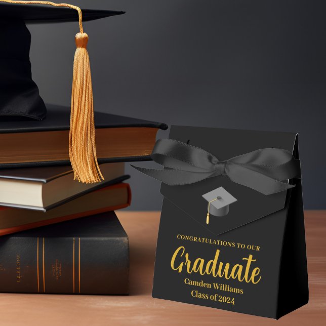 Chic Gold Black Personalized Graduation Party Favor Boxes (Creator Uploaded)