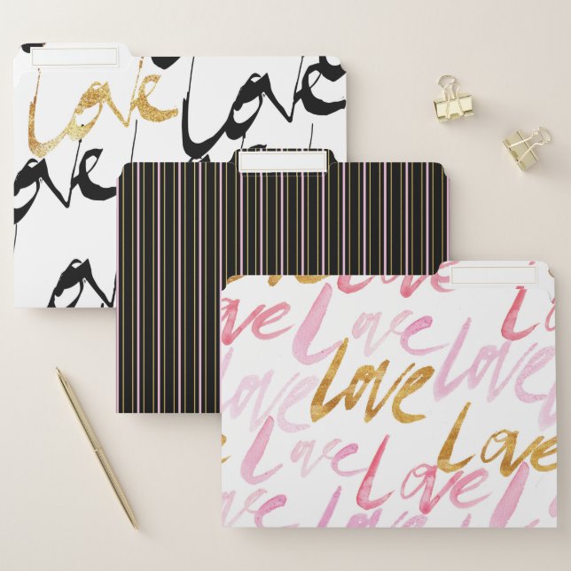 Chic Gold, Black & Pink Patterns File Folders (Set)
