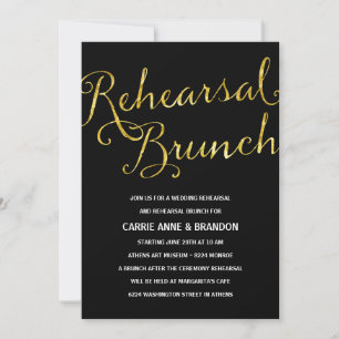Chic Gold & Black Rehearsal Brunch Invitation