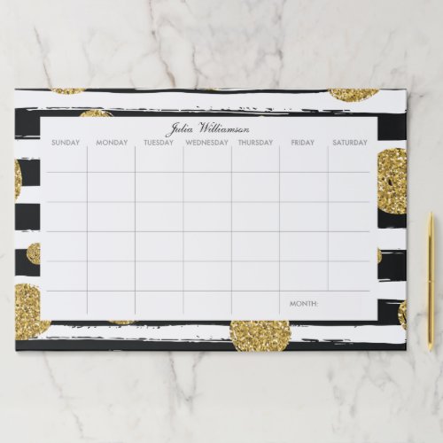 Chic Gold Black Stripe Custom Desk Monthly Planner Paper Pad