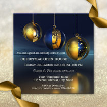 Chic Gold Blue Artistic Christmas Party Invitation