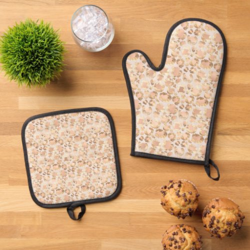 Chic Gold Blush Pink Leopard Print Oven Mitt  Pot Holder Set