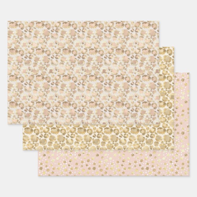 Chic Gold Blush Pink Leopard Print Wrapping Paper Sheets (Set)
