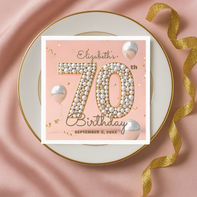 Chic Gold Blush Pink Pearly 70th Birthday Napkins (Creator Uploaded)