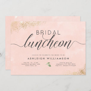 Chic Gold Blush Pink Watercolor Bridal Luncheon Invitation
