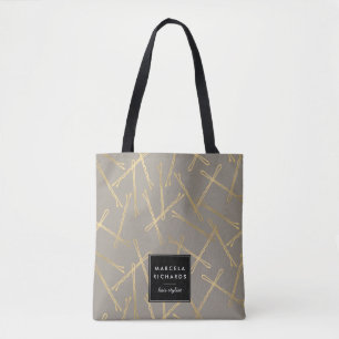 Chic Gold Bobby Pins Gray Personalized Tote Bag