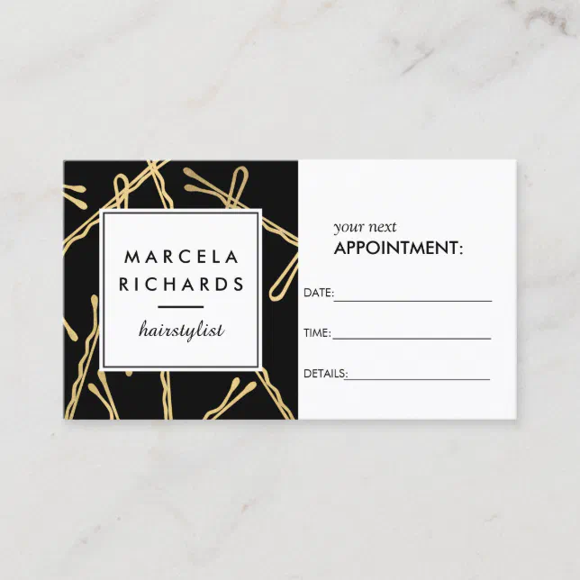 Chic Gold Bobby Pins Hair Salon Black Appointment Zazzle