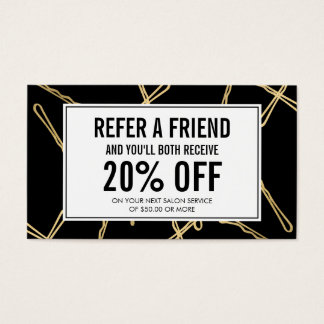 Chic Gold Bobby Pins Hair Salon Black Referral Business Card