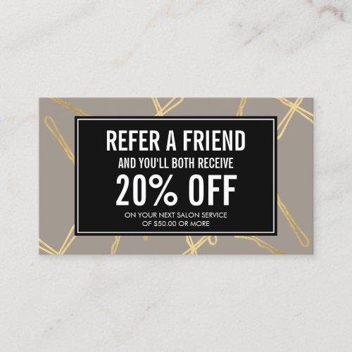 Chic Gold Bobby Pins Hair Salon Gray Referral Card