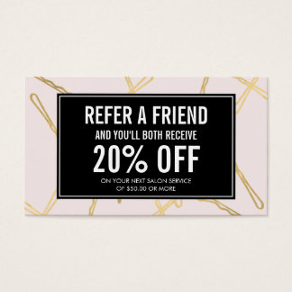 Chic Gold Bobby Pins Hair Salon Pink Referral Card