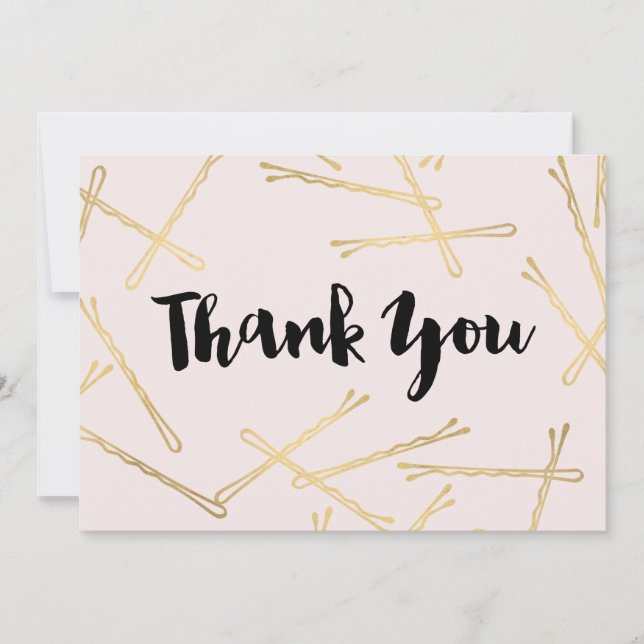 Chic Gold Bobby Pins Hair Salon Pink Thank You Note Card (Front)