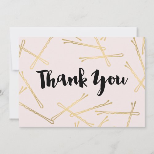 Chic Gold Bobby Pins Hair Salon Pink Thank You Note Card