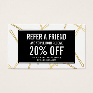 Chic Gold Bobby Pins Hair Salon Referral Card