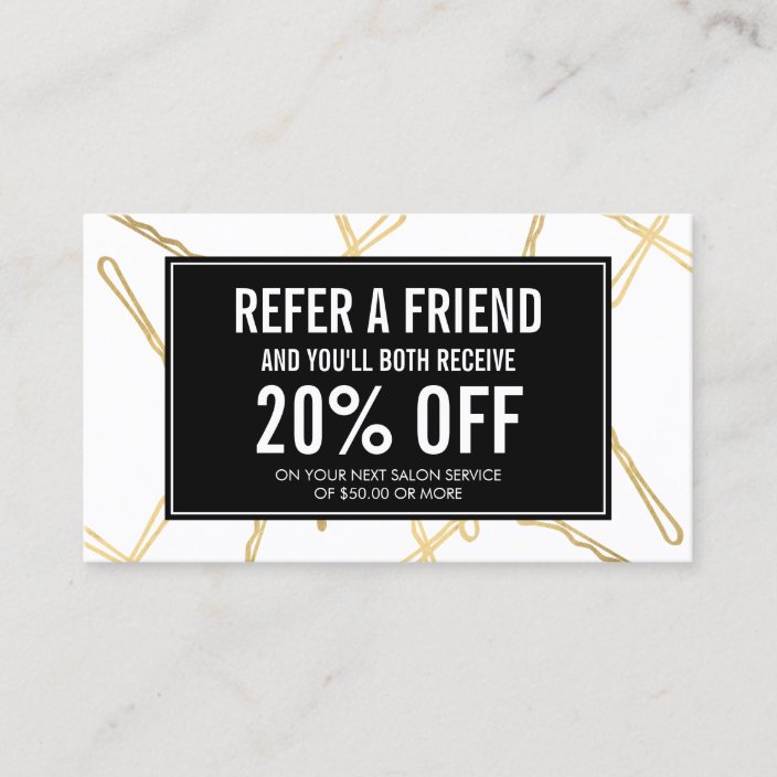 Chic Gold Bobby Pins Hair Salon Referral Card | Zazzle.com