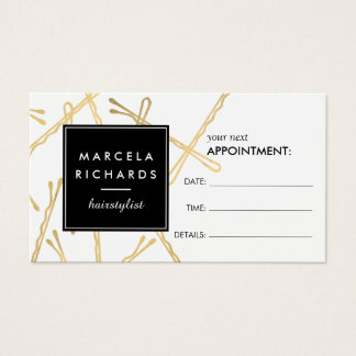 Chic Gold Bobby Pins Hair Stylist Appointment Card