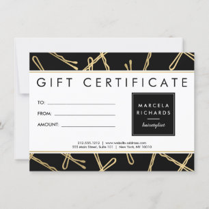 Chic Gold Bobby Pins Hair Stylist Black Gift Card