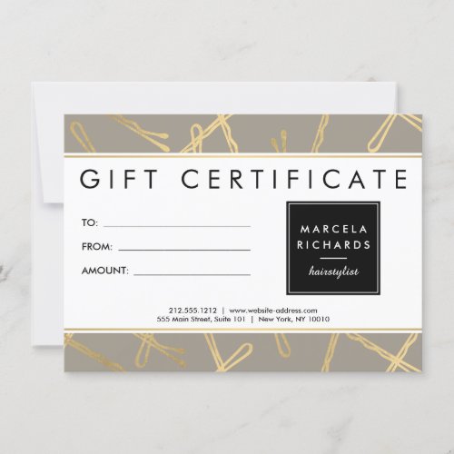 Chic Gold Bobby Pins Hair Stylist Gray Gift Card