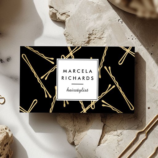 Customizable Chic Gold Bobby Pins Hairstylist, Hair Salon II Business Card