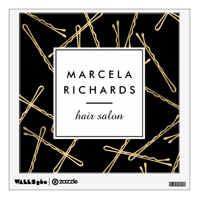 Chic Gold Bobby Pins Hair Stylist Salon Black Wall Decal (Front)
