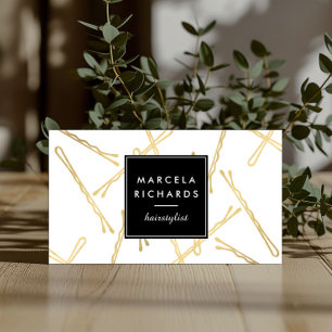 Chic Gold Bobby Pins Hair Stylist Salon Business Card