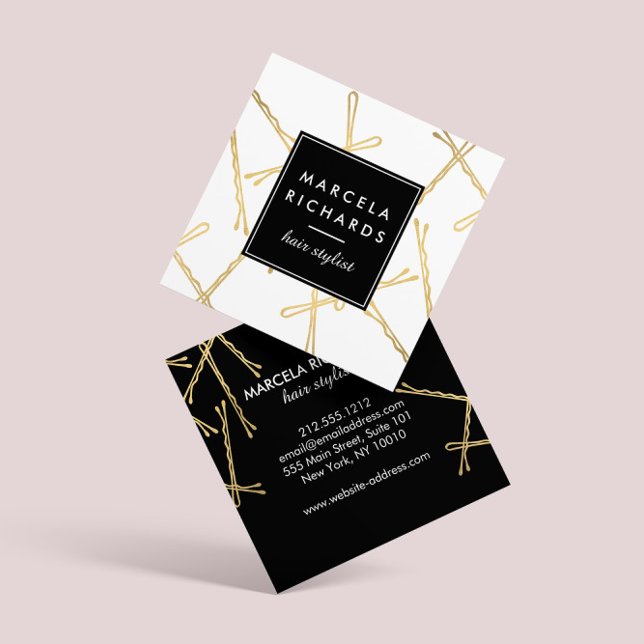 Chic Gold Bobby Pins Hair Stylist Salon Square Business Card (Creator Uploaded)