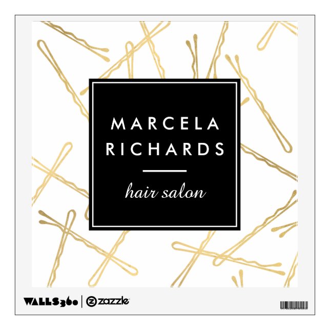 Chic Gold Bobby Pins Hair Stylist Salon Wall Decal (Front)