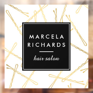 Chic Gold Bobby Pins Hair Stylist Salon Window Cling