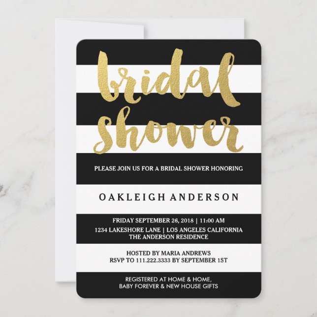 Chic Gold | Bold Black Stripe Bridal Shower Invite (Front)