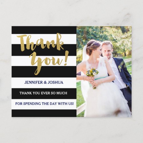 Chic Gold  Bold Black Stripe Photo Thank You Postcard