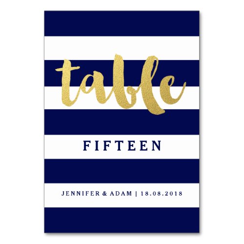 Chic Gold  Bold Blue Stripe Table Numbers