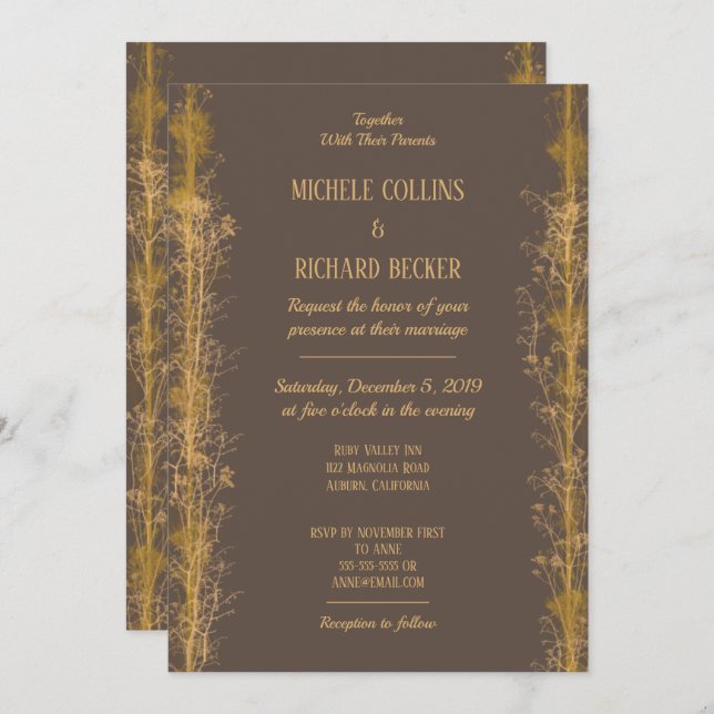 Chic Gold Botanical Border Wedding Invitation (Front/Back)