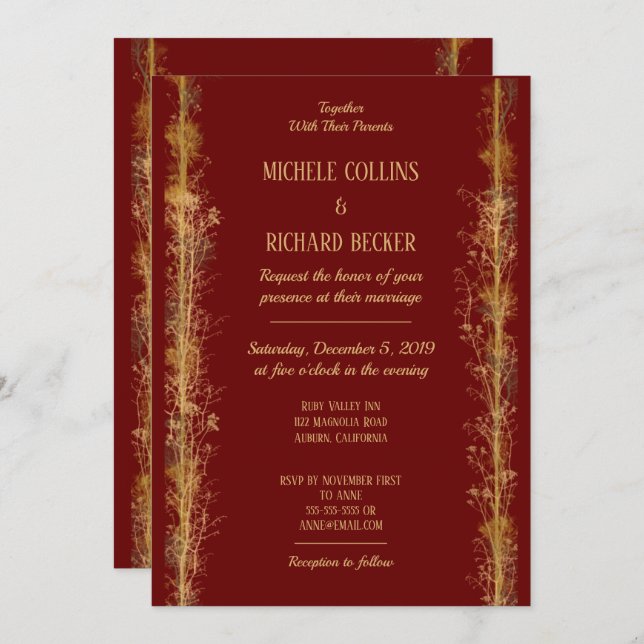 Chic Gold Botanical Border Wedding Invitation (Front/Back)