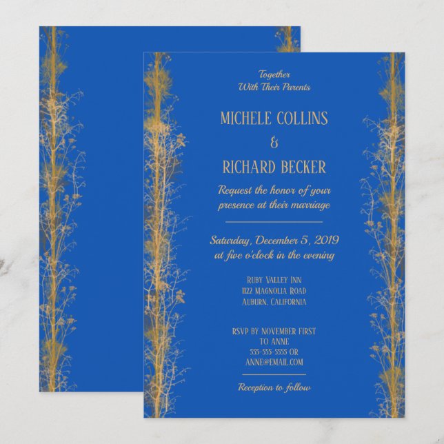Chic Gold Botanical Border Wedding Invitation (Front/Back)