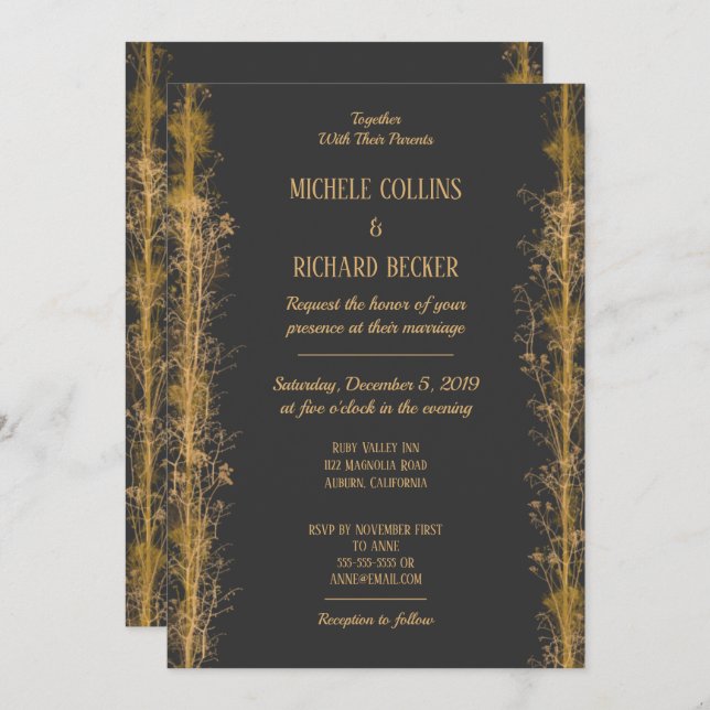 Chic Gold Botanical Border Wedding Invitation (Front/Back)