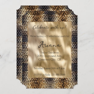 Chic Gold Bronze Black Snake Skin Invitation
