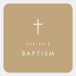 Chic Gold brown cross Baptism Square Sticker