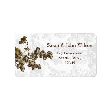 Chic Gold Brown Vintage Floral Wedding Label