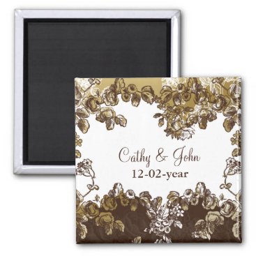 Chic Gold Brown Vintage Floral Wedding Magnet