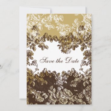 Chic Gold Brown Vintage Floral Wedding Save The Date