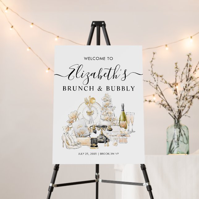 Chic Gold Brunch and Bubbly Welcome Bridal Shower Foam Board (In Situ (Stand))